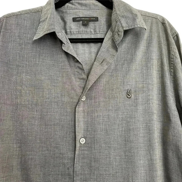 John Varvatos Collared Button Down Dress Shirt Peace Sign Hand - Picture 4 of 4